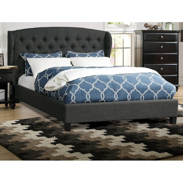 Eastern King size bed Charcoal polyfiber bedroom furniture 1pc bed set Tufted adjustable
