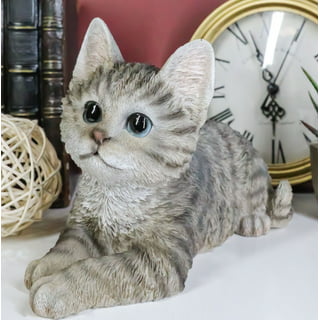 Resting Feline Orange Tabby Cat Kitten Figurine With Realistic Glass Eyes  Decor