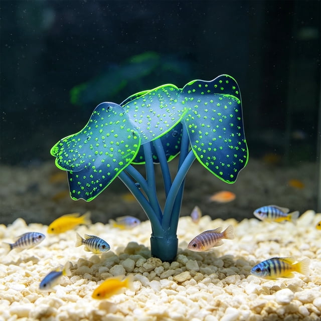 Decoración de Anémona Marina Que Brilla En La Oscuridad para Acuarios: Adorno Luminoso de Silicona Suave para Peceras de Agua Dulce, Salada, Bettas y Camarones.
