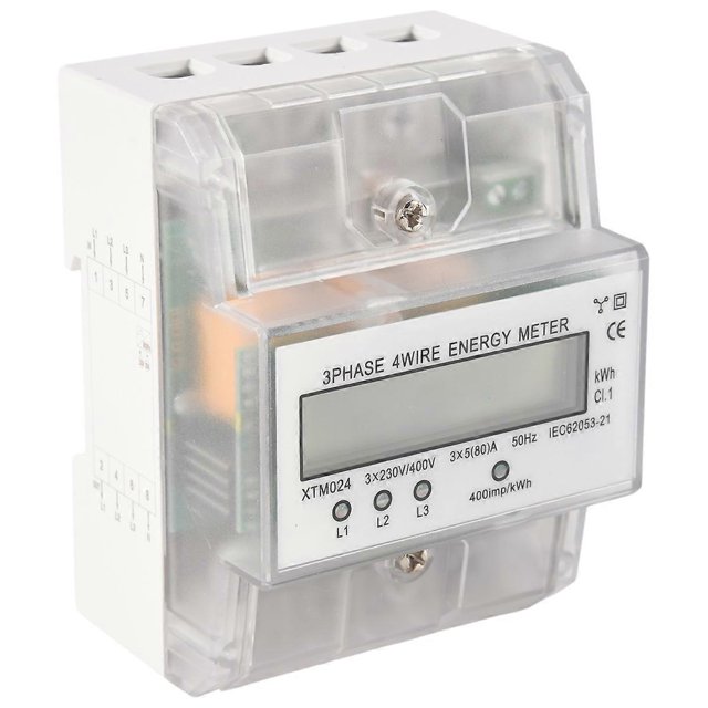 3 Phase 4 Wire Energy Meter 220/380V 5-80A Energy Consumption KWh Meter DIN Rail Installation Digita