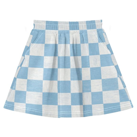 Girls Cotton A-Line Skirt with Built-in Shorts Soft Breathable High Waist Skirt Elastic Waist for Daily Wear Light Blue and White Checkered 3Y