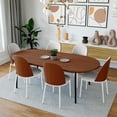 thumbnail image 2 of LeisureMod Tule 7-Piece Dining Set in White Steel Frame with 6 Upholstered Seat Dining Chairs and 71" Oval Dining Table with MDF Tabletop-Color:White Walnut, 2 of 21
