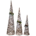 thumbnail image 3 of Northlight LED Lighted Flocked Rattan Christmas Cone Tree Decorations with Bows - 39.5" - Set of 3, 3 of 10