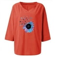 thumbnail image 5 of Hauts Mignons Mode Femme T-shirt Imprimé Tournesol Coton Chanvre Manches 3/4 Blouse Col Rond Hauts Décontractés Grande Taille Femme en Liquidation, 5 of 5