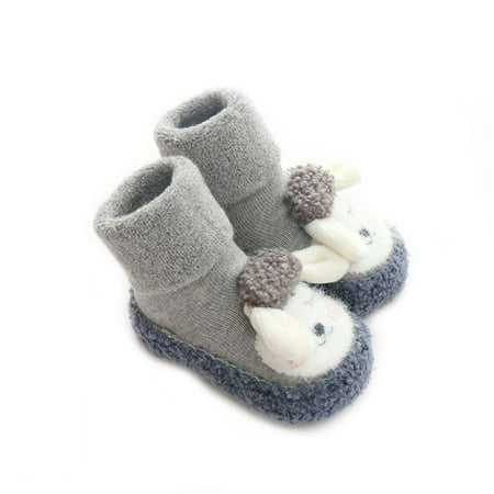 

QWERTYU Newborn Infant Girls Boy Cartoon Floor Socks Baby Toddler Winter First Walkers Shoes Fleece Slippers 0-2Y S