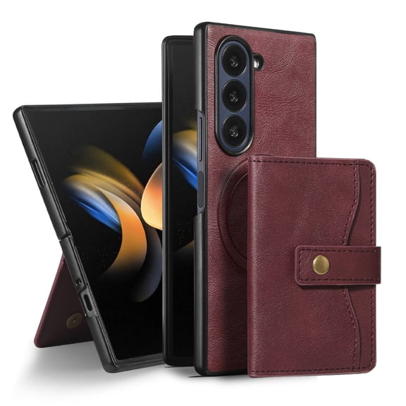 Compatible with Magsafe 2 in 1 Detachable Samsung Galaxy Z Fold 7 Wallet Case with Card Holder,Women Men Magnetic PU Leather RFID Blocking Back Flip Kickstand For Samsung Galaxy Z Fold 7,Winered