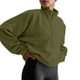 thumbnail image 4 of Aboser Fuzzy Fleece Pullover Sweatshirts for Women Half Zip Fall Winter Sweatshirt Warm Long Sleeve Shirts Loose Fit Solid Color Pullovers Tops with Kangaroo Pocket Army Green L, 4 of 8