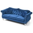 thumbnail image 3 of HomeStock Zen Zone Sofa, Navy Blue - 82" x 35" x 34", Soft Velvet with Tufted Design, Nailhead Trim, and 2 Throw Pillows for Elegant Living Spaces, 3 of 5
