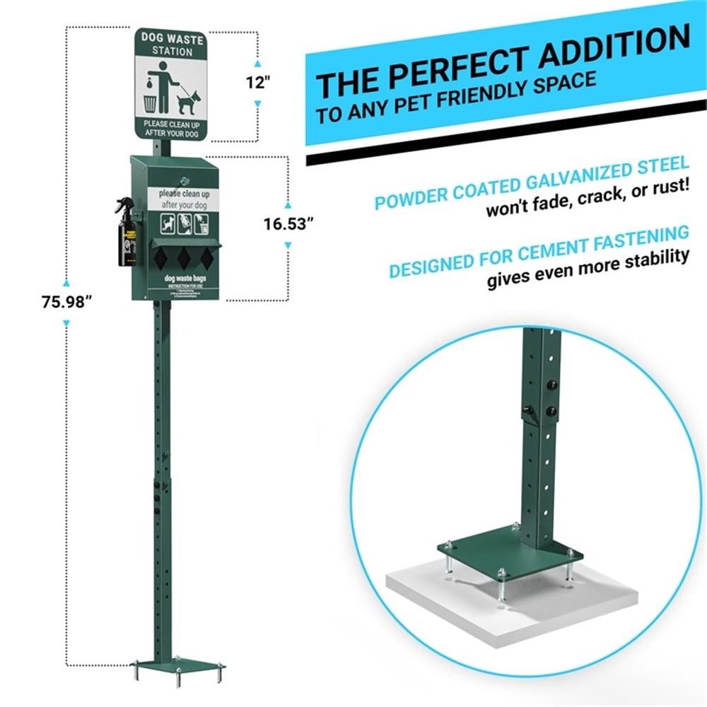 Pemberly Row Mini Pet Waste Station with Roll Bag Dispenser & Sanitizer in Green