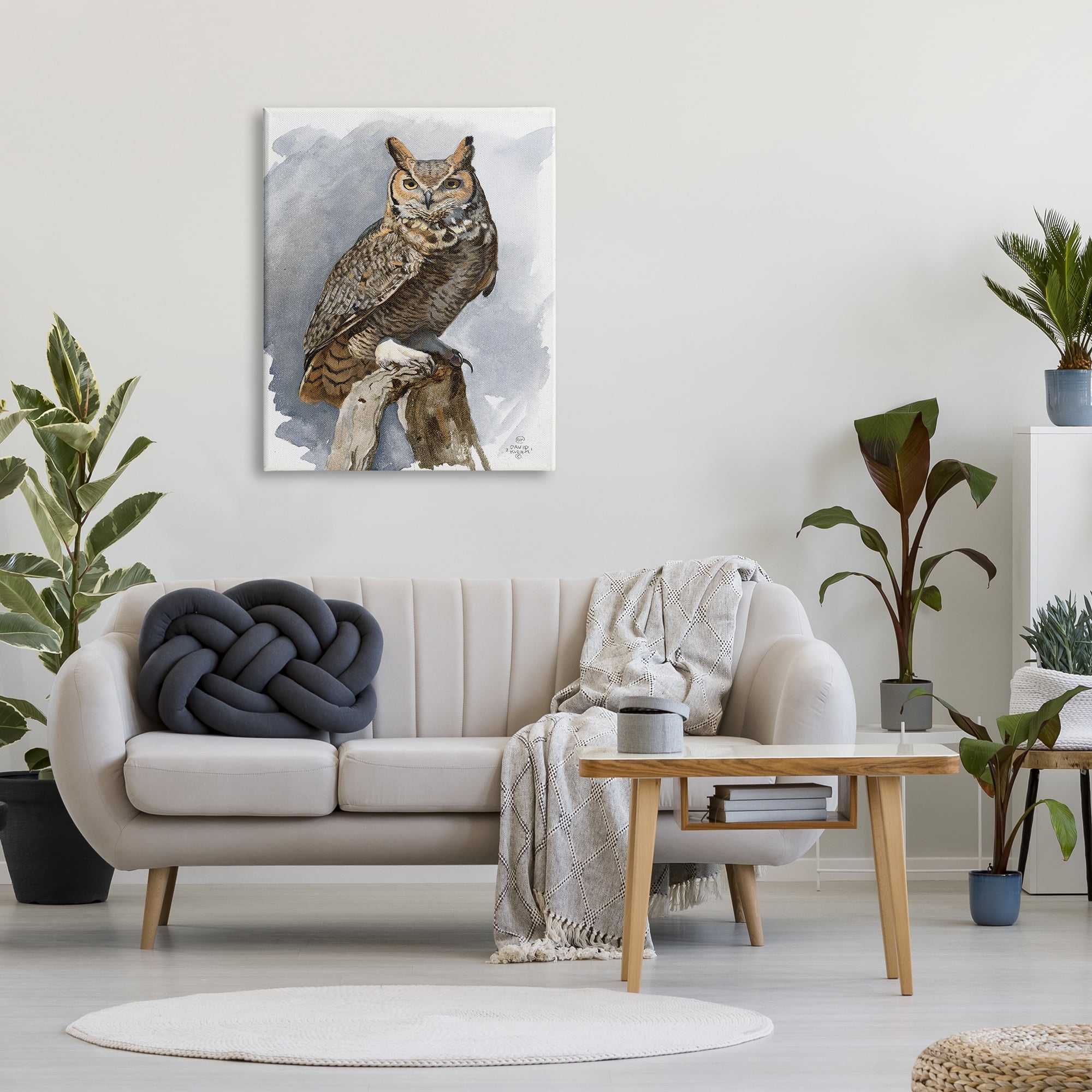 Stupell Industries Horned Owl Perched Animals & Insects Painting Gallery Wrapped Canvas Print Wall Art, 30 x 40
