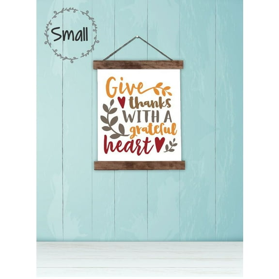 Wood, Canvas Sign, Give Thanks With A Grateful Heart Wall Décor Quote Sign, Lightweight Ready to Hang Wall Hanging, 12x14.5-Inch