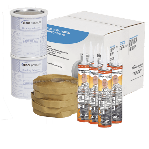 Dicor 401-CK-D RV Rubber Roof Kit - Bonding Adhesive, RV, Trailer, Motorhome Repair Butyl Tape, Lap Sealant Included, Dove (Bright White)