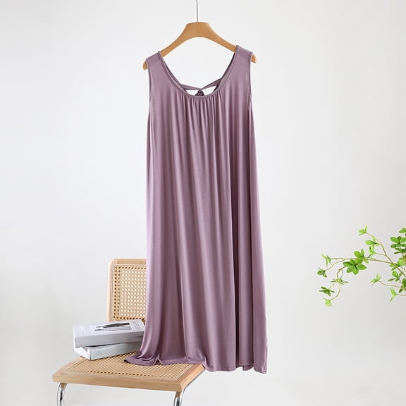 TMOYZQ Women's Sleeveless Nightgown Comfy Cotton V Neck Pleated Sleepshirt Sexy Tie Back Sleep Dress Loose Nightwear Loungewear on Clearance