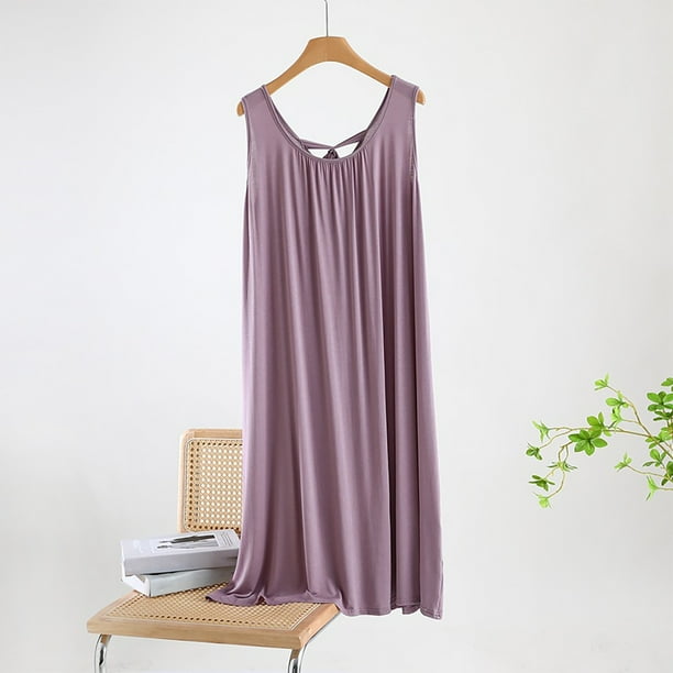 Camisón largo para mujer, sin mangas, de color liso, con espalda que se ata.