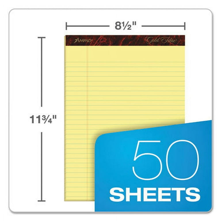 Gold Fibre Quality Writing Pads, Wide/Legal Rule, 50 Canary-Yellow 8.5 x 11.75 Sheets, Dozen Gold Fibre Quality Writing Pads, Wide/Legal Rule, 50 Canary-Yellow 8.5 x 11.75 Sheets, Dozen