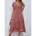 thumbnail image 3 of Femmes grande taille 1XL-5XL col en v robe imprimée florale respirant été décontracté robe élégante Style sophistiqué longue robe de plage, 3 of 4