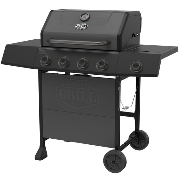 Expert Grill 4-Burner Propane Gas Grill with Side Burner and Side Table, Graphite