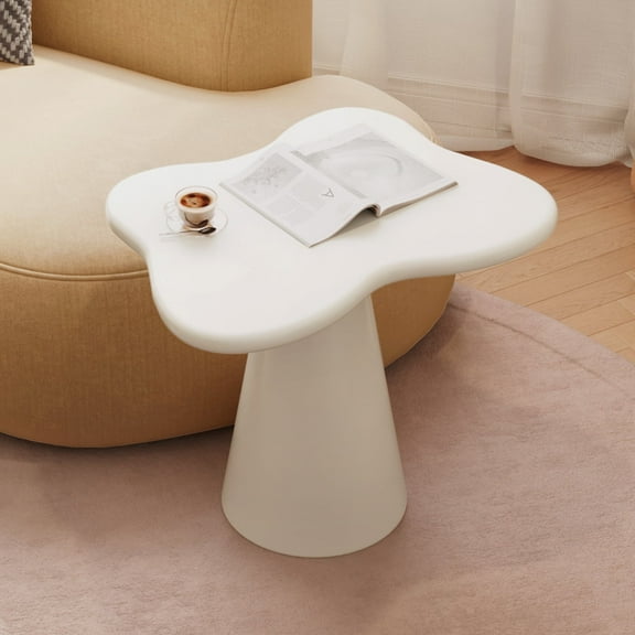 Guyii Small Side Table, Butterfly Shaped Accent End Table, Modern Unique Sofa Side Table for Living Room, Small Spaces, Cream White