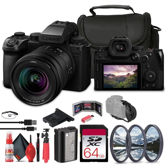 Panasonic Lumix S5 IIX Mirrorless Camera with 20-60mm Lens (DC-S5M2XKK)   64GB Memory Card   Filter Kit   Bag   Card Reader   Flex Tripod   Cleaning Kit   Memory Wallet   Hand Strap   Cap Keeper