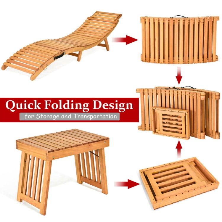 Aimee Lii 3 Pieces Folding Patio Eucalyptus Wood Lounge Chair Set, Wooden Patio Furniture Set with Foldable Side Table Aimee Lii 3 Pieces Folding Patio Eucalyptus Wood Lounge Chair Set, Wooden Patio Furniture Set with Foldable Side Table