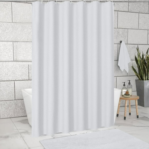 Cortina de ducha blanca, poliéster texturizado, 256GSM, 71x71, 12 ganchos