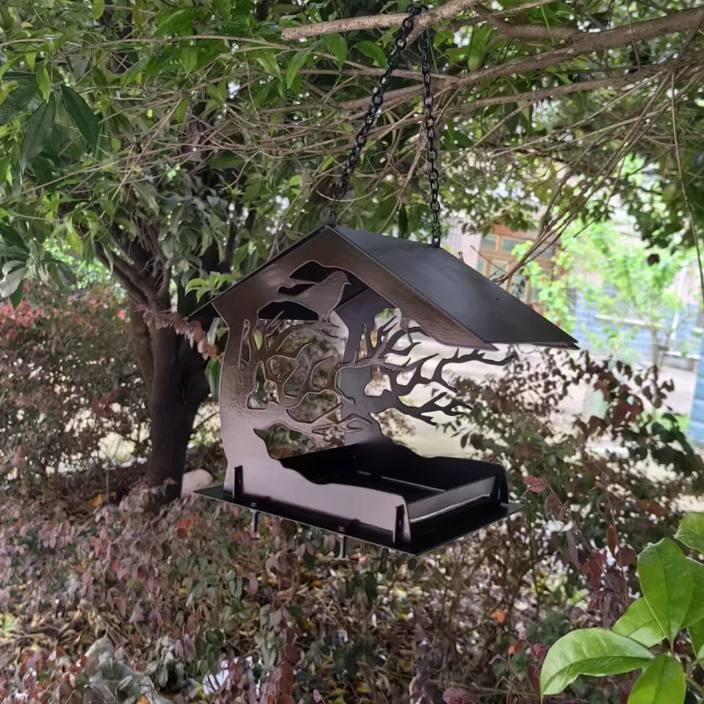 Aurgiarme Bird Feeders Birdwatching Large Capacity Bird Feeders Tray for Attracting Bird Iron Tray For Outdoor Garden