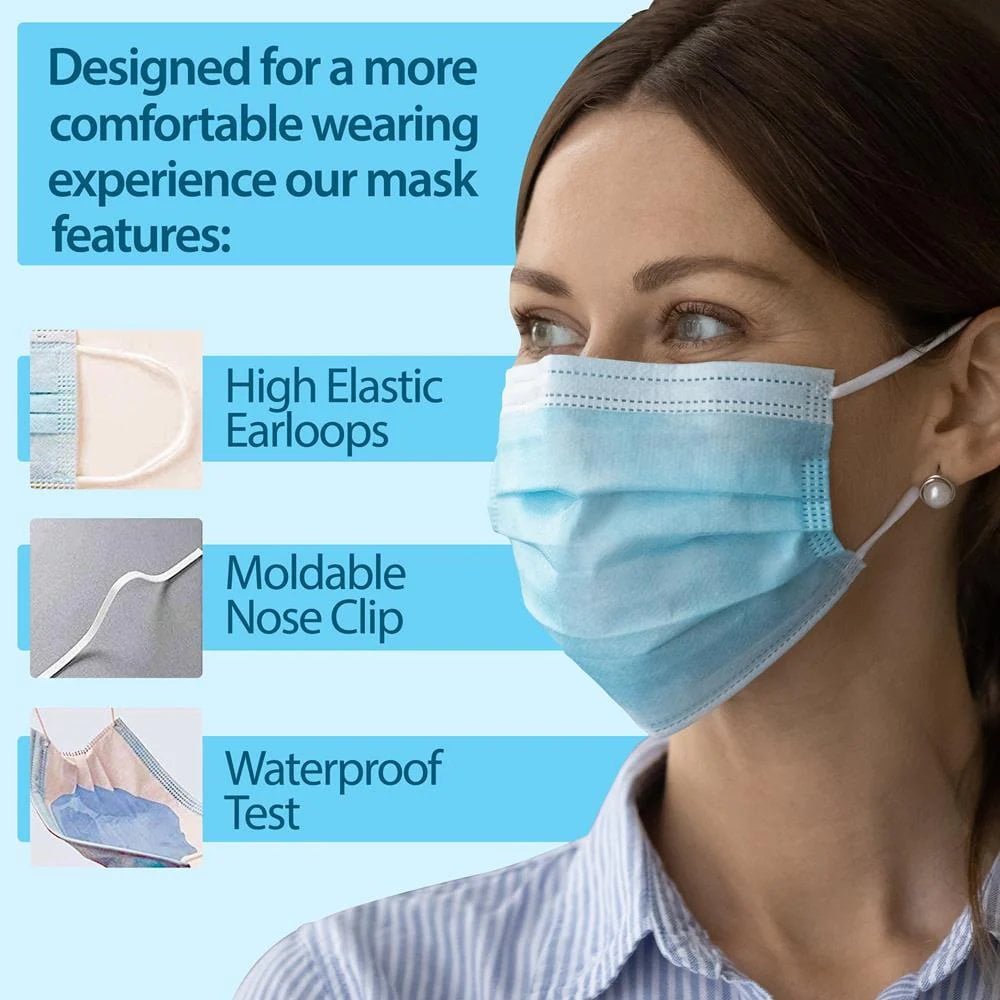 SereneLife 1000 Pcs. Disposable 3 Layer Protection Breathable Face Masks, for Dust Covering (For Adults)