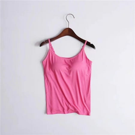 Womens Tops With Chest Pads One Camisole Thin Straps Underwear Sports Bottoming Shirt Tank Top for Women Plus Size Tops for Women Hot Pink Modal XL