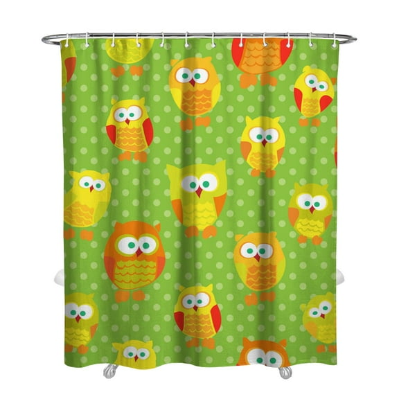 Owl Shower Curtain - Night Themed Cartoon Snowy Owl Design Waterproof Quick-Dry Bath Curtain 72x84 Inch Fade-Resistant Fabric with 12 Hooks