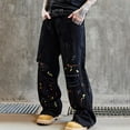 thumbnail image 4 of YLSDY Deals Men's Hip Hop Baggy Jeans Casual Wide Leg Y2k Skateboard Outdoor Ripped Jeans Vintage Loose Distressed Denim Pants Black S, 4 of 9