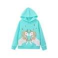 thumbnail image 5 of YIZYIF Kids Girls Casual Hoodie Long Sleeve Hooded Sweatshirt Daily Cartoon Horse Print Pullover Coat Blue Green 8, 5 of 6