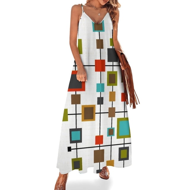 Vestido sin mangas de cuadros abstractos de mediados de siglo vestidos verano mujer 2024 vestido de lujo vestido verano