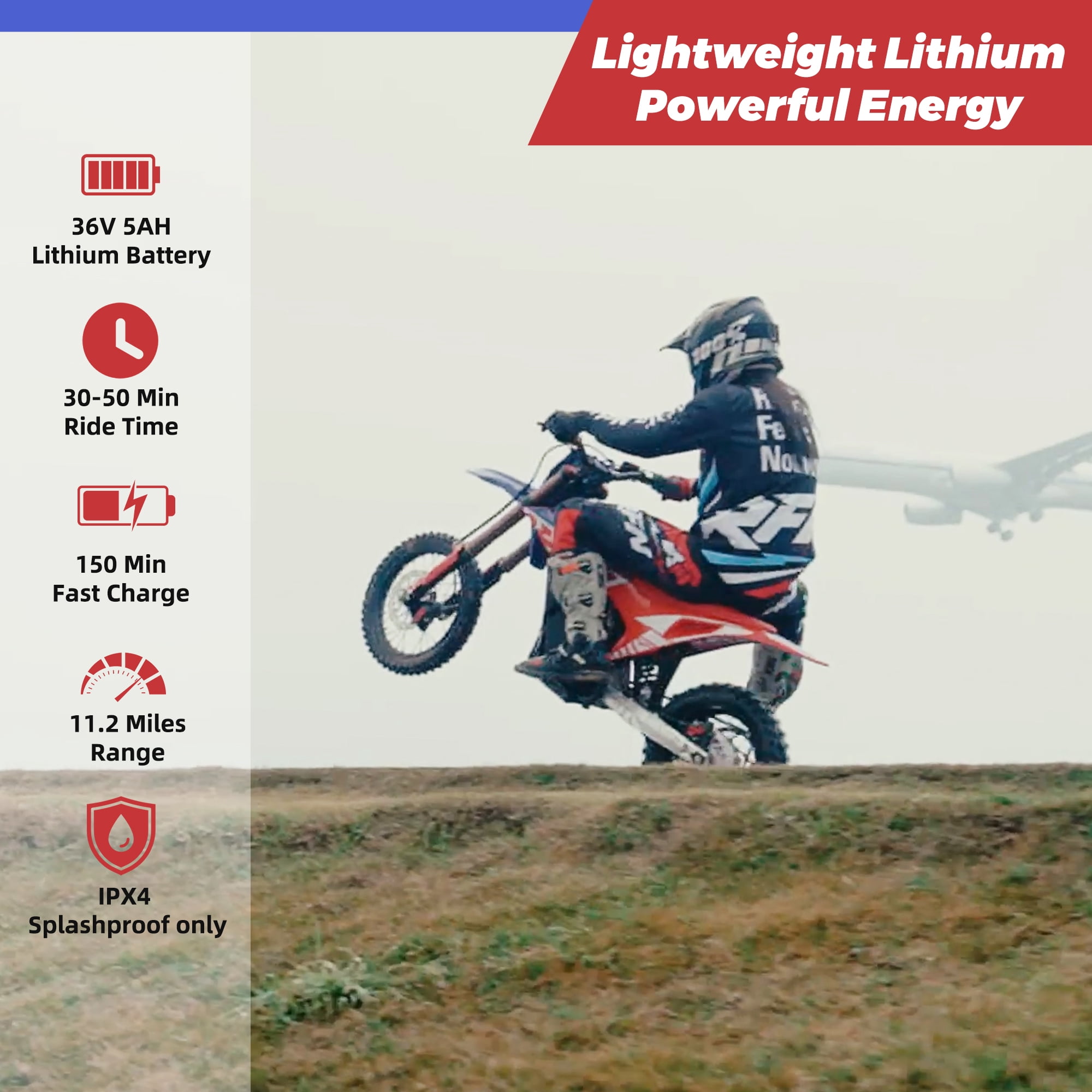 RFN Warrior Kids350 Electric Dirt Bike for Kids, 36V 500W Peak Brushless Kids Dirt Bike, 18.6 MPH Max Speed, 3-Speed Modes, 14" Magnesium Wheels, Dual Disc Brakes