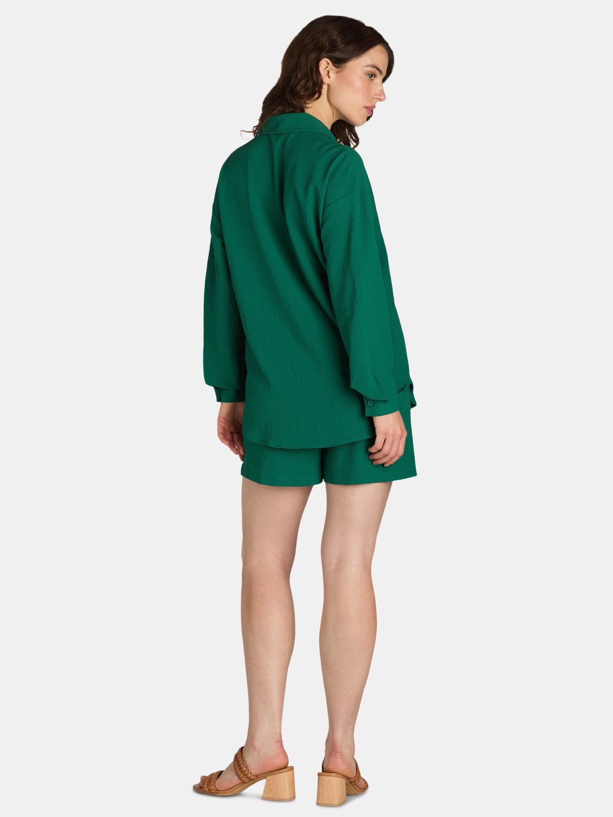 Nine.Eight Women's Long Sleeve Shirt and Pull On Shorts Set, 2-Piece, Sizes XS-XXXL