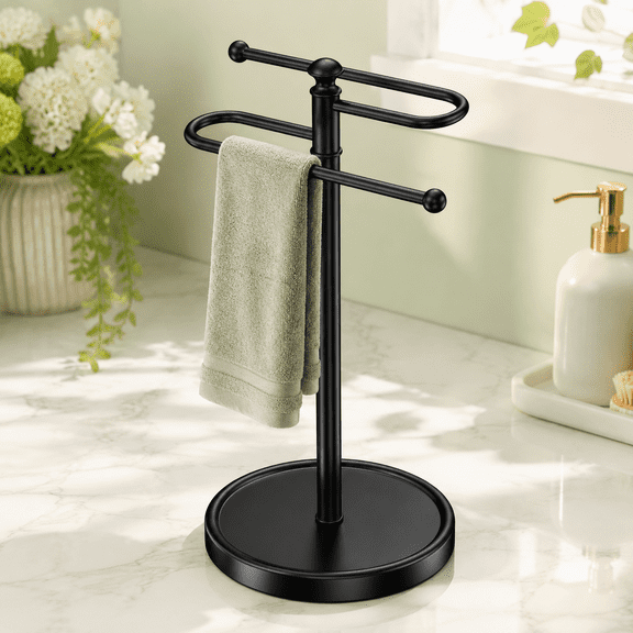 S Shape Freestanding Hand Towel Holder Black 304 Stainless Steel For Bathroom Kitchen Countertop
