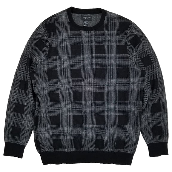 Shaquille O'Neal XLG Big & Tall Mens Black Plaid Jacquard Pullover Sweater 2XLT