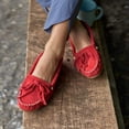 thumbnail image 7 of Minnetonka Women's Kilty Suede Hardsole Moccasin, Red, 9 W US, 7 of 7