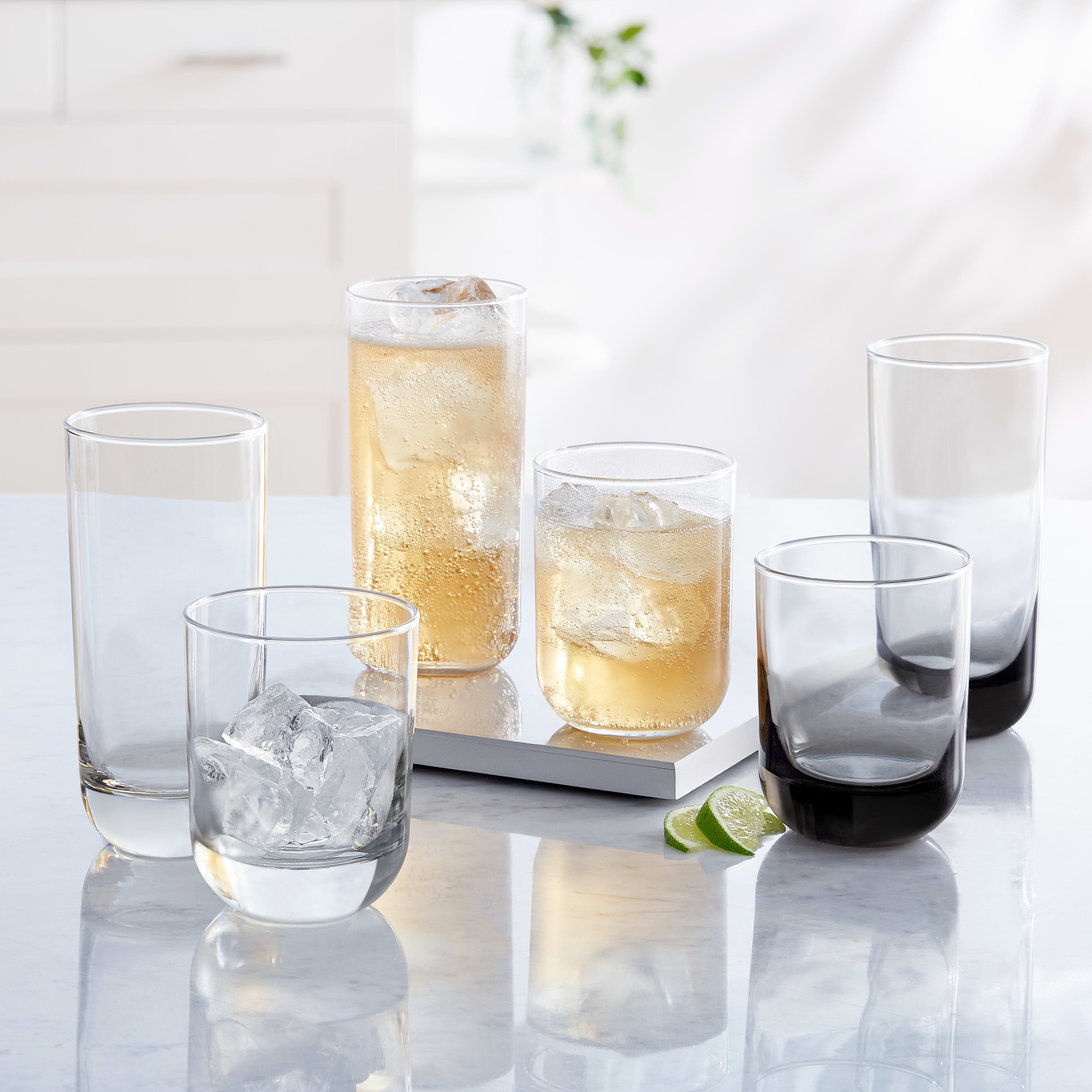 Libbey 16 oz Drinking Glasses Tumblers Set Of 4 Rings / Ribbed Clear Glass