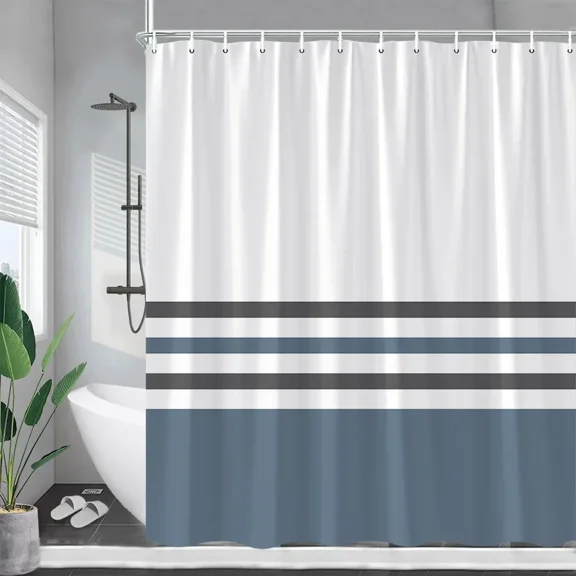 Blue and White Striped Shower Curtains Grey Geometric Modern Minimalist Polyester Fabric Bath Curtain Bathroom r with