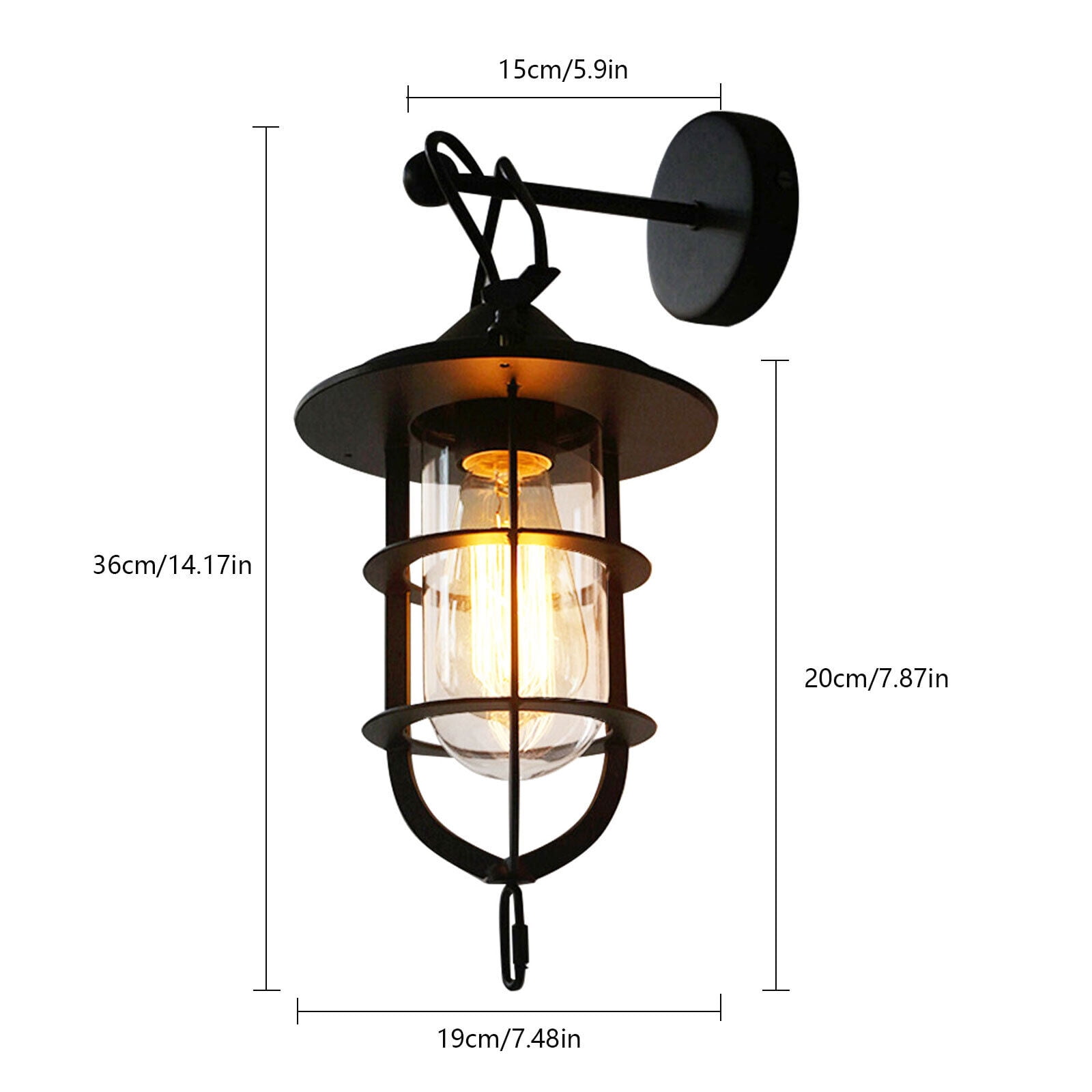 Exterior Wall Light Metal Porch Light Fixtures Outdoor Wall Sconce with Black Finish Glass Shade
