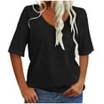 thumbnail image 7 of GEWSEY Womens T Shirts Basic V Neck Tee Loose Fit Casual Short Sleeve Summer Tops (Black, L), 7 of 7