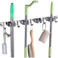 thumbnail image 1 of Wall Mounted Stainless Steel Mop Mop Holder Broom Holder with 4 Clips and 5 Hooks Wall Mounted Storage Rack Organizer-Grey, 1 of 5