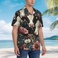 thumbnail image 3 of Fotbe Vintage Sunflower Cow Camisa Hawaiana para Hombre Unisex – Camisa Casual de Verano con Botones de Manga Corta de Algodón y Lino,XX-Large, 3 of 7