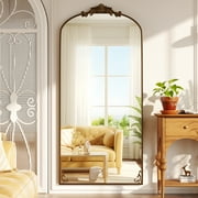 BEAUTYPEAK 74x32 Full Length Mirror with Baroque Flower Head Design Wall-Mounted Mirror,Antique Bronze