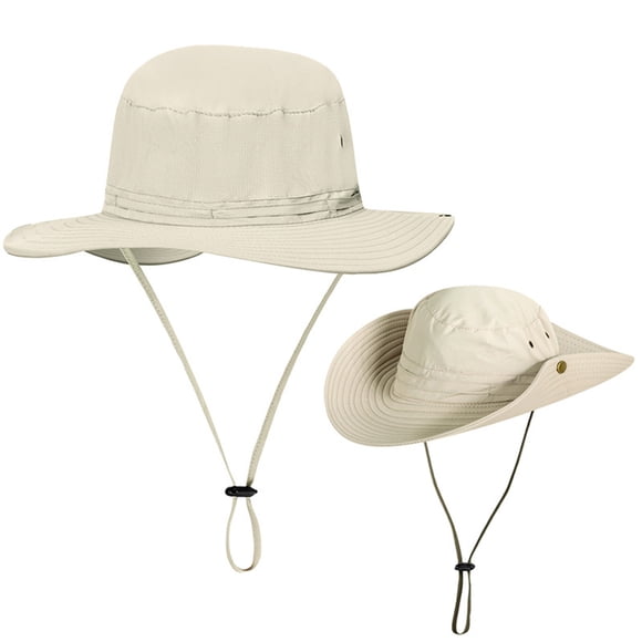 NAOJIE Bucket Hats with String Wide Brim Hiking Fishing UV Sun Protection Safari Unisex Boonie-Khaki