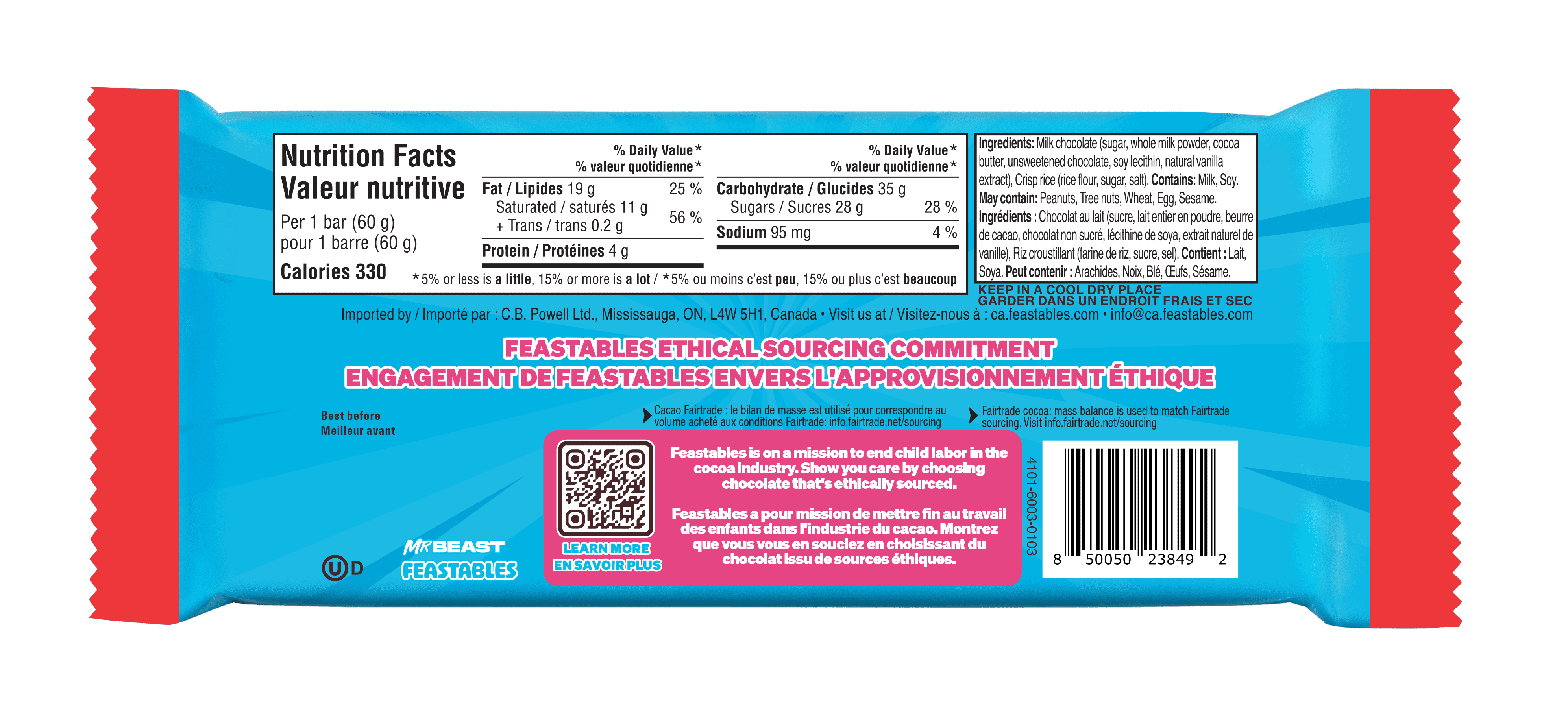 Feastables MrBeast Barre de Chocolat au Lait Croustillant, (60g)