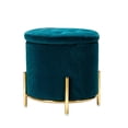 thumbnail image 2 of Velvet Storage Ottoman Round Footrest Stool Button Tufted Gold Legs Living Room Bedroom Teal, 2 of 10