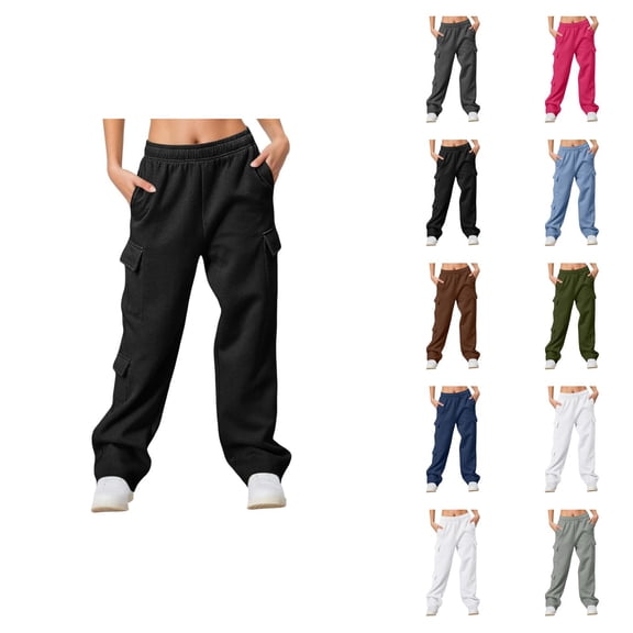 Cargo Sweatpants for Women 2026 Fall Winter Elastic High Waist Wide Straight Leg Casual Loose Sweat Pants with Pockets