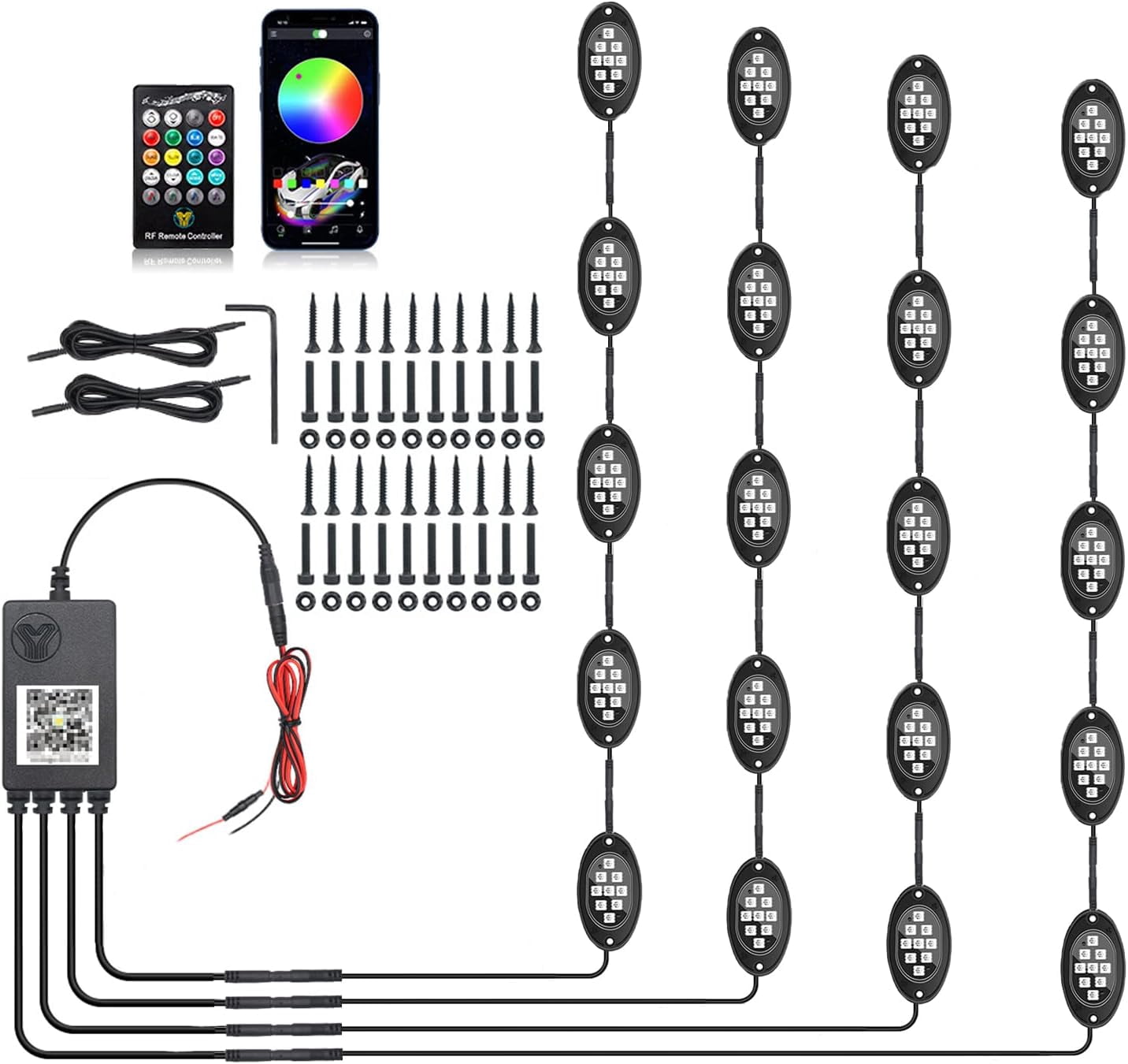 20 Pods Led Rock Lights for Trucks, RGB LED High Brightness Multifunction Neon Underglow Kit Waterproof Car Light with APP/RF Control, Rock Lights for Pickup Off Road RZR SUV ATV UTV
