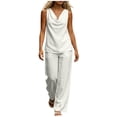 thumbnail image 3 of PNTUTB Women's Two Piece Set Sleeveless Scoop Neck Top Elastic Waist Wide Leg Pants with Pocket Solid Color Casual Comfort Trendy Outfit Sets, 3 of 7